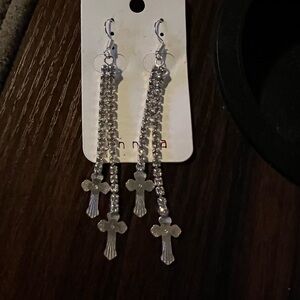 Elegant Silver Cross Dangle Earrings
